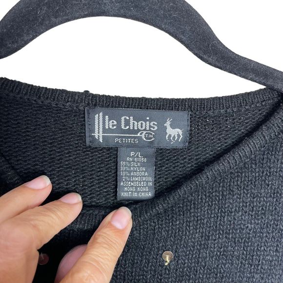 Le Chois Vintage Sweater Pullover Sequin Hearts‎ Petite L Silk Angora Lambs wool - Picture 8 of 11
